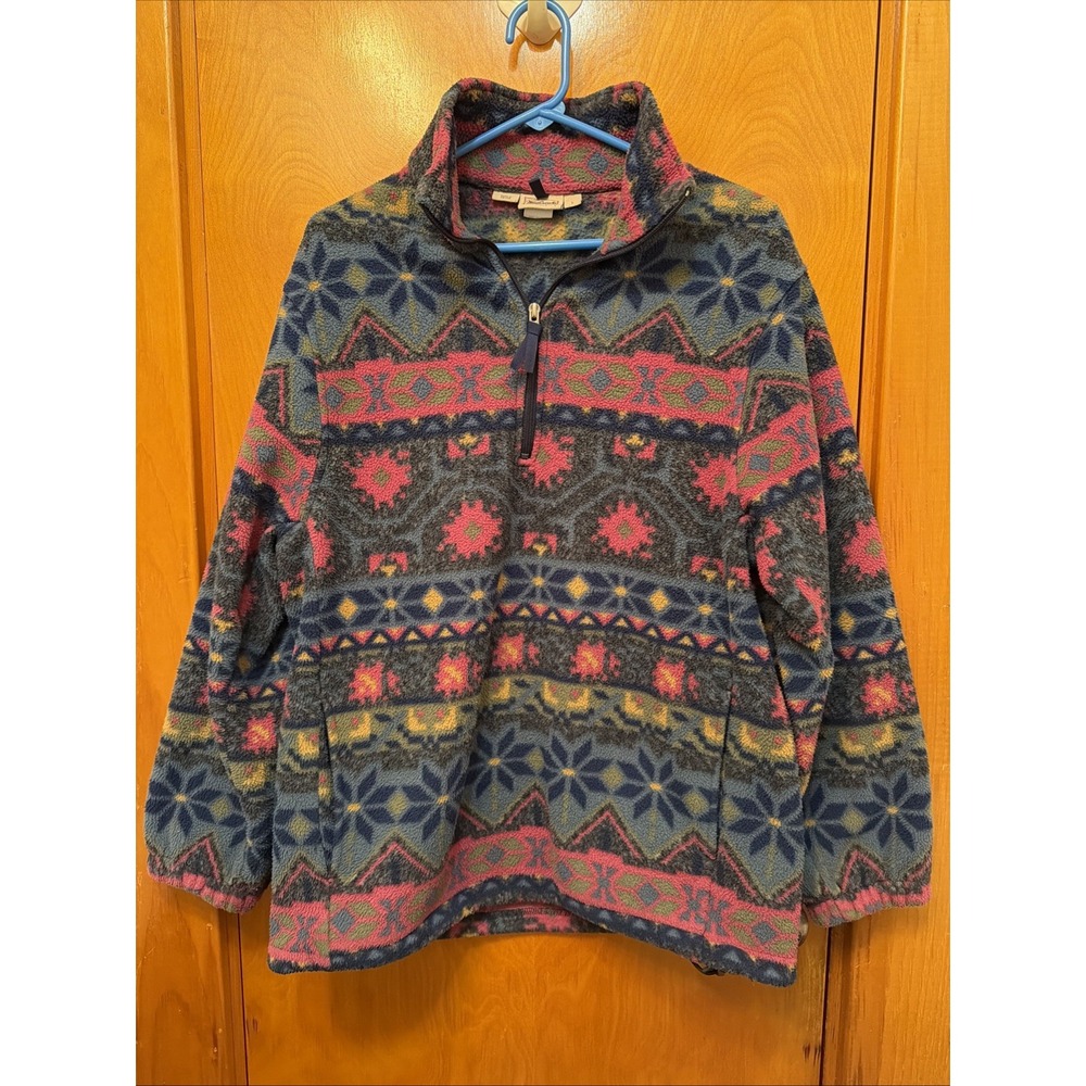 Vintage Woolrich Fleece Pullover Large Quarter Zip Aztec Snowflake 90s⁠